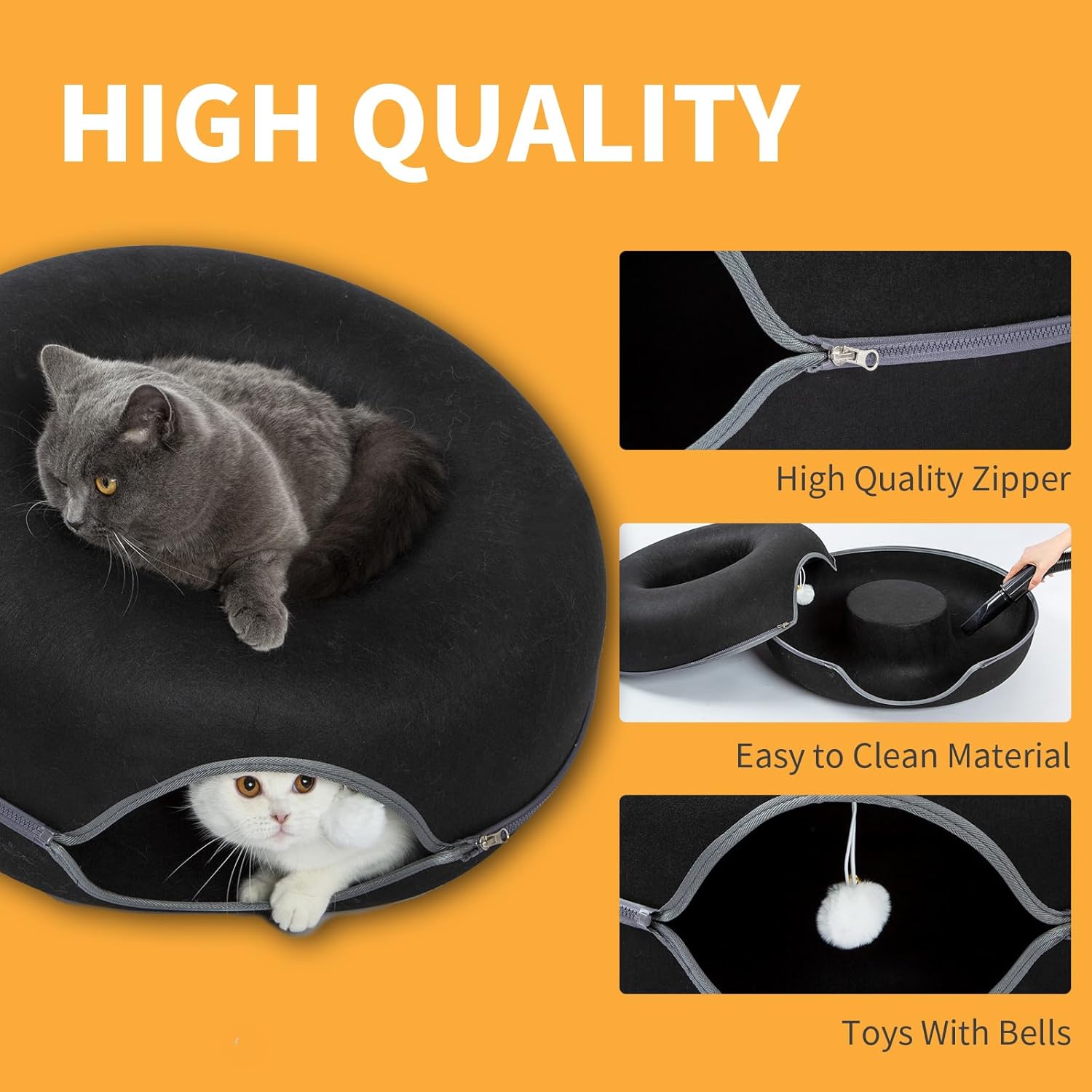 Jia Xi Cat Tunnel Bed - Large Indoor Cat Condo and Cave, 24 inch, Black