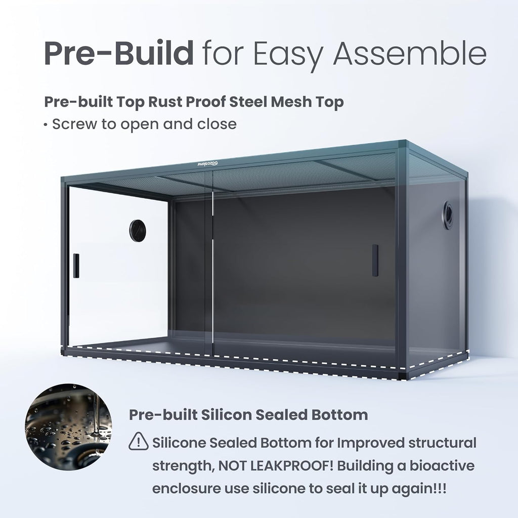 120 Gallon Bearded Dragon Tank,48" x 24" x 24" Reptile Tank with Sliding Door Top Screen Ventilation, Front Opening Reptile Enclosure for Easy Maintenance