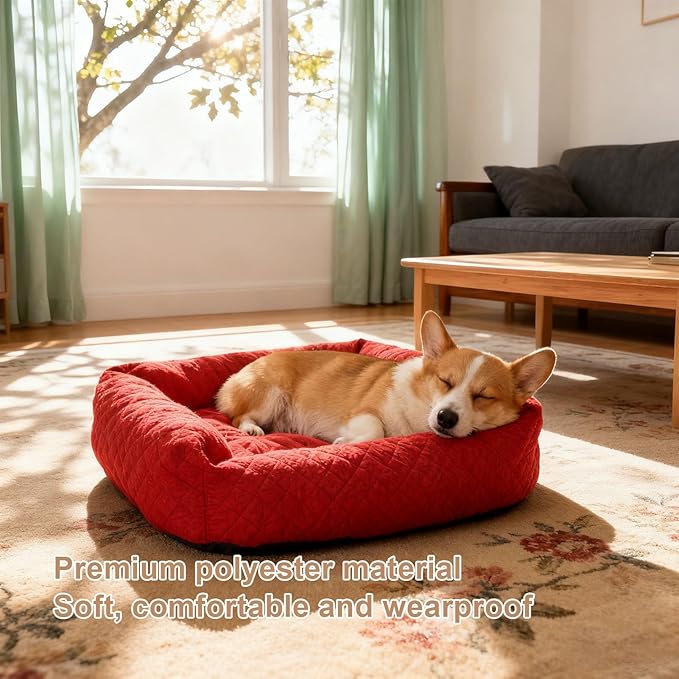 Pssopp Dog Bed, Removable and Washable Warming Fluffy Plush Puppy Mat for Small Dogs Cats Winter Indoor Use (Red) (Red)