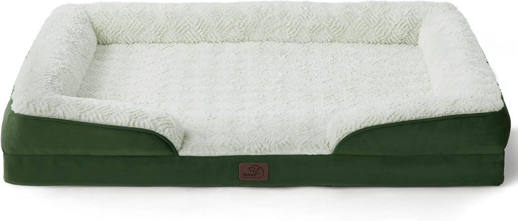 Bedsure XL Orthopedic Dog Bed for Extra Large Dogs - Washable XLarge Dog Cat Bed Waterproof, Comfort Dogs Couch Sofa with Washable Removable Cover, Pet Bed with Nonskid Bottom, Plush-Green, 42"