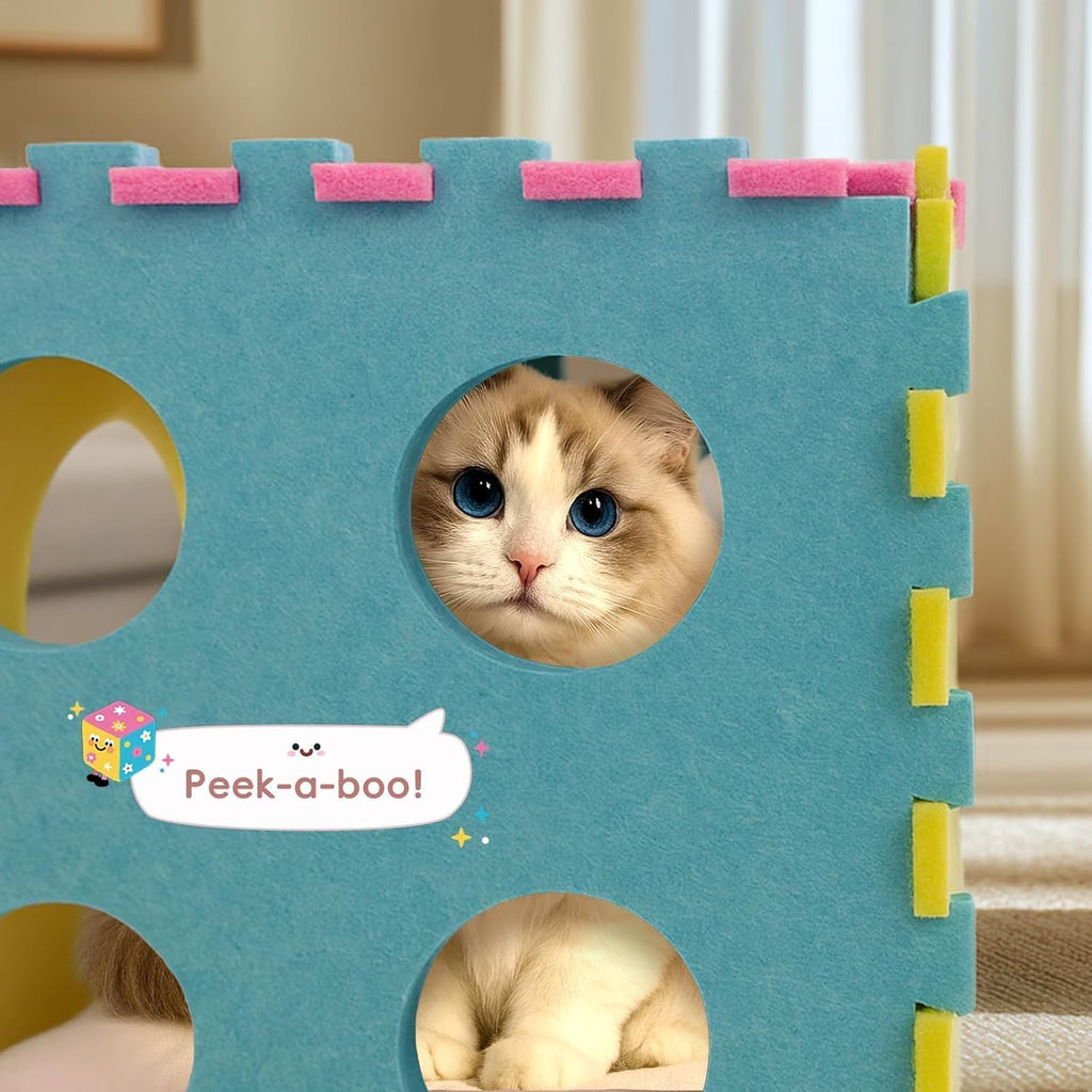 Cat Houses for Indoor Cats, Cute Cat Bed Cave with Soft Pillow, Cat Cube for Multiple Large Cats, Fun Dice Shaped, 17 Inches