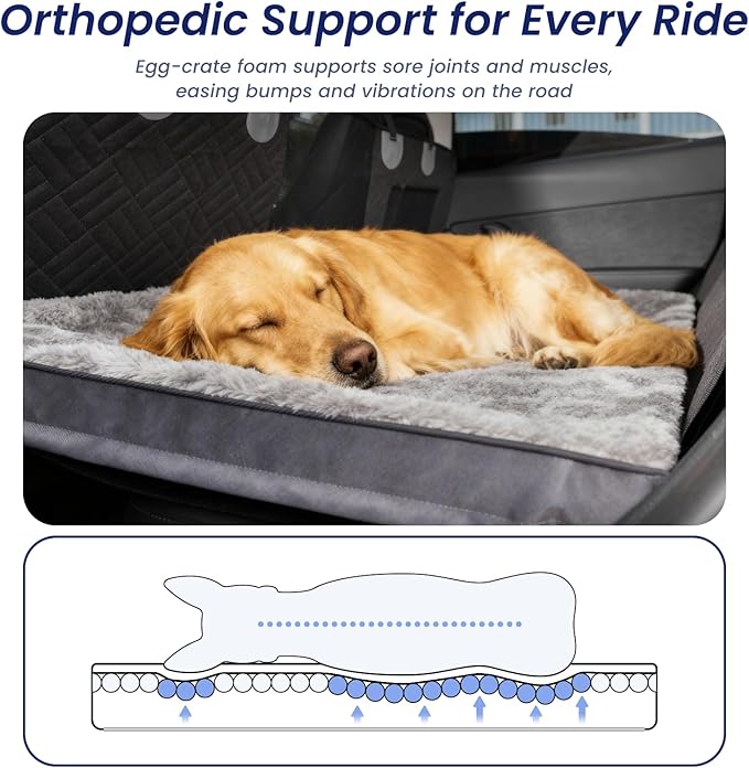 2.8" Thick Deluxe Plush Dog Bed for Car, Comfortable Back Seat Pet Bed, Washable & Anti-Slip Travel Pet Sleeping Mat, Fit for Backseat Extenders of Cars Trucks SUVs, 53" x 23”, Grey