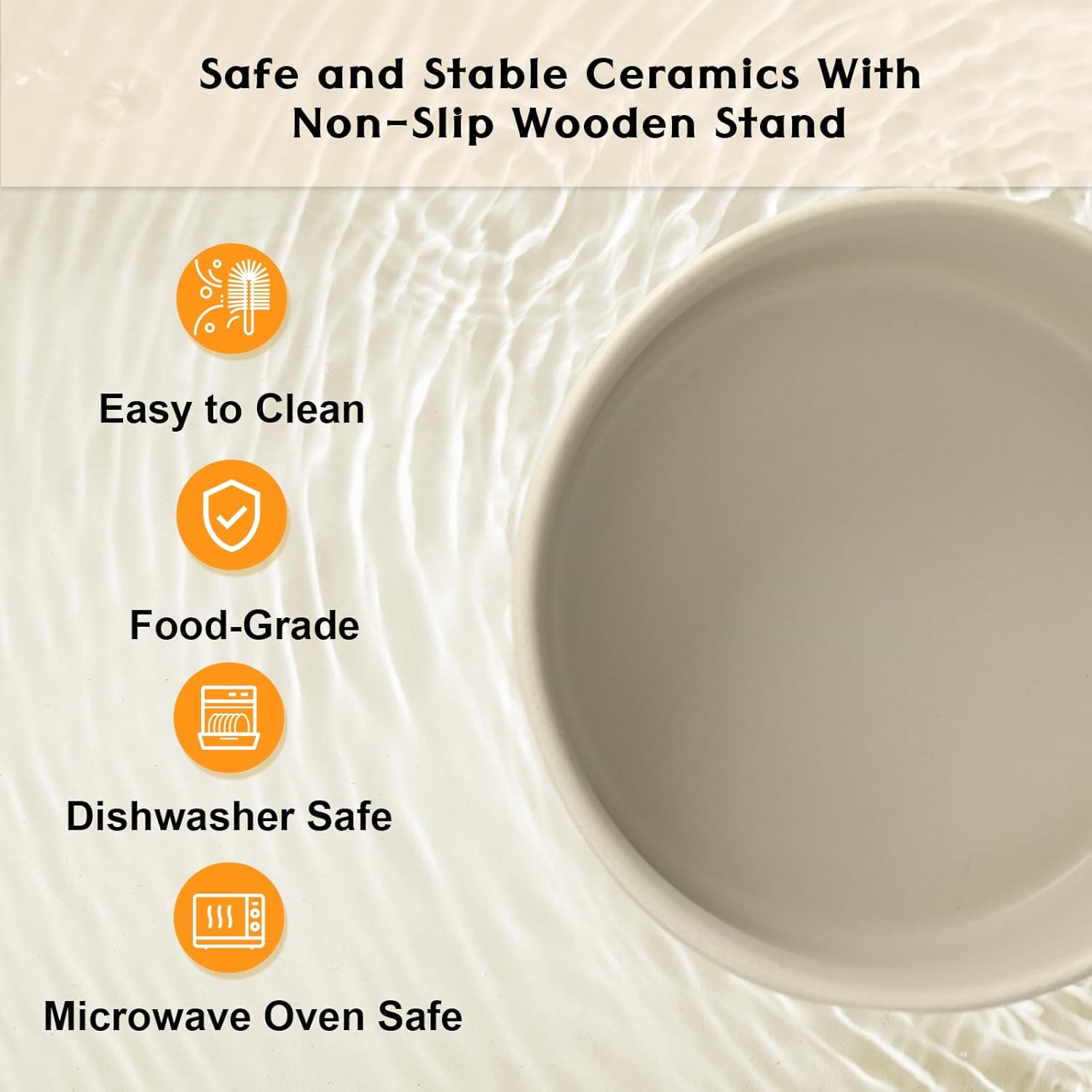 SPUNKYJUNKY Ceramic Elevated Dog Bowls 2 Pack - 8.3inch Raised Dog Bowls with Non-Slip Wooden Stand for Large Dogs Dishwasher Safe(Grey,60OZ*2)