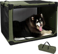 Pettycare Portable Travel Dog Crate 4-Door Soft Sided 42 Inch Collapsible Dog Crate with Curtains Durable Mesh Foldable Pet Kennel Soft Crates for Large Dogs Indoor & Outdoor Olive Green