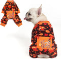 BEAUTYZOO Dog Thanksgiving Pajamas Small Sized Dog, Fleece Funny Ghost Pumpkin Costumes for Dogs, Soft Stretchable Doggy Onesie with Feet, Pet Apparel Clothes for Small Dogs Boy Girl, Orange S
