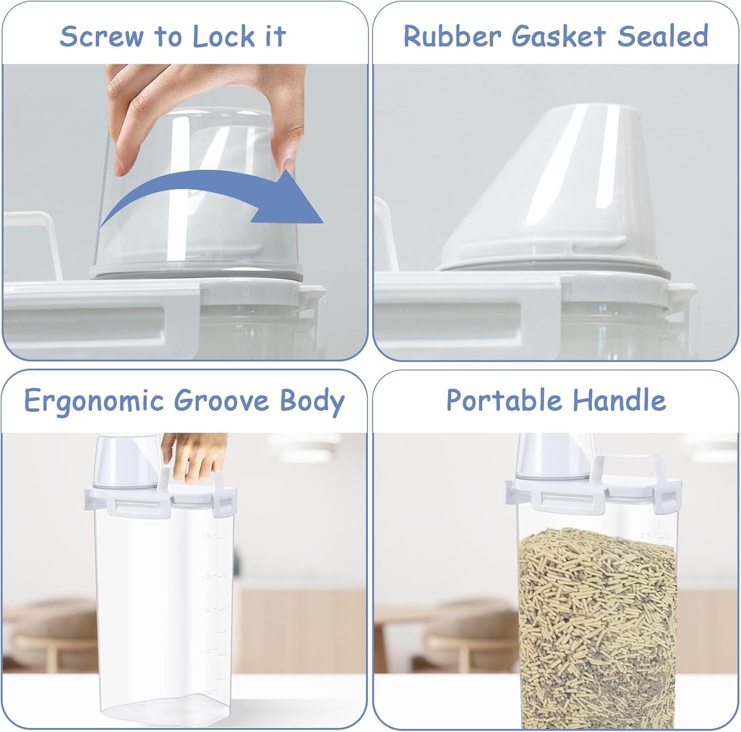 2 Pcs Cat Litter Storage Container with Airtight Lid Cat Litter Storage Bin with Spout Sealable Heavy Duty Bucket