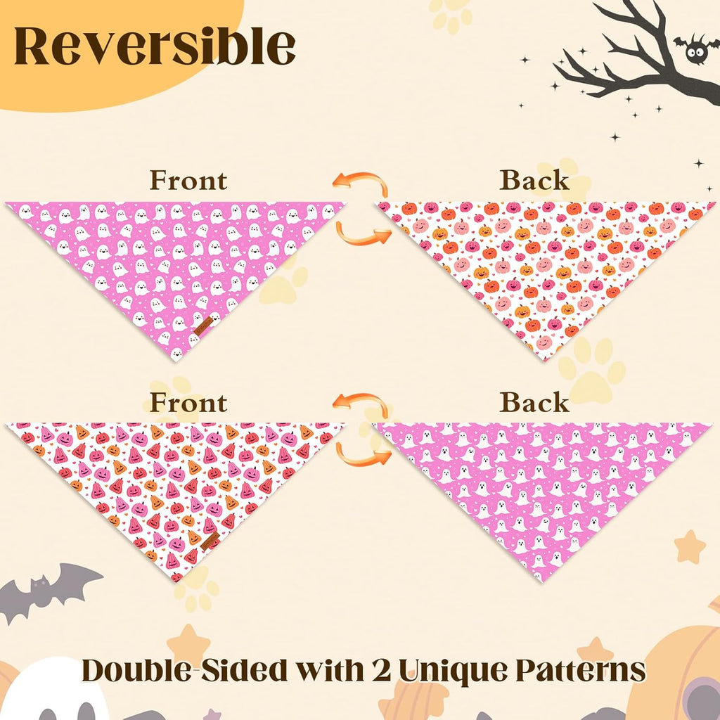 2 Pack Halloween Dog Bandanas,Leather Brand Logo, Double-Layed Soft Skin-Friendly Fabric, Autumn Scarf Accessory for Boys & Girls,Suitable for Halloween, Daily Walks & Family Outings