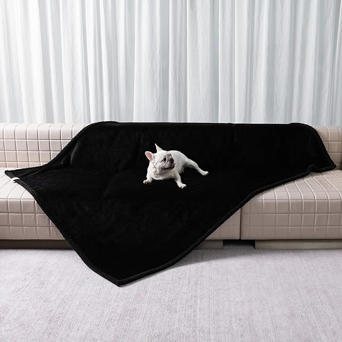 Waterproof Dog Blanket Reversible Pet Bed Cover Puppy Blankets Leakproof Sofa Couch Washable Cover Cat Fluffy Black Pet Blanket for Warm-S
