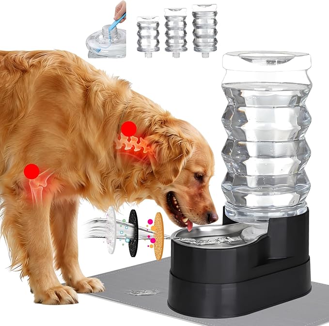 RIZZARI Automatic Dog Water Dispenser: Gravity Stainless Steel Pet Waterer - Large Capacity Water Feeder for Cats and Senior Dogs with Spine Pains - Use in Garden Garage