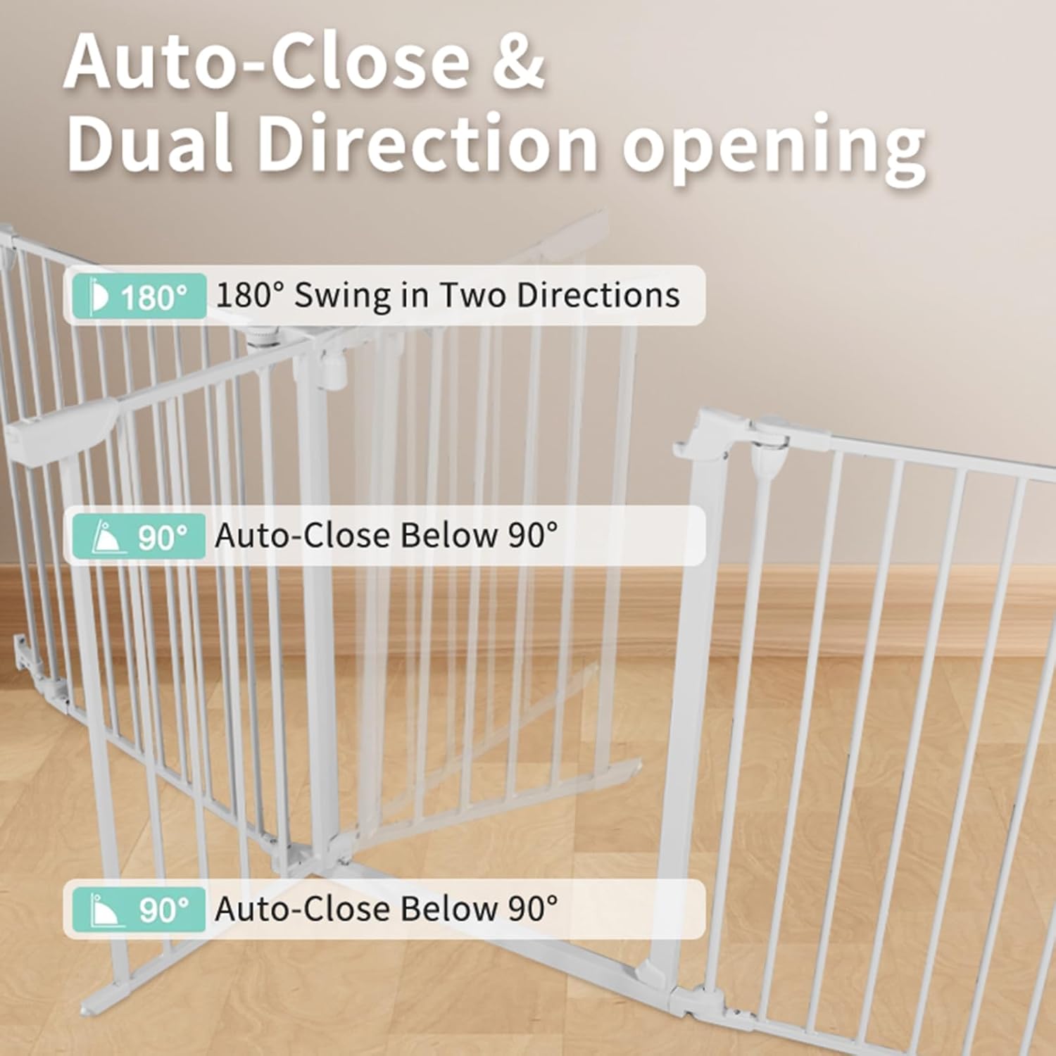 Extra Wide Baby Gate, 30" Tall 189" Wide Configurable Baby Gate Fireplace Safety Fence, Metal Pet Safety Playpen for Toddler/Pet/Dog Christmas Tree Fence (Whtie, 8-Panel)