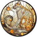 Lygond Metal Cat Toilet Decor - Circular Stained Glass Tin Sign for Club 88 Inches