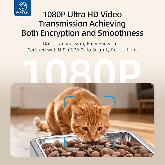 PAPIFEED Automatic Cat Feeder with Wide-Angle Camera, WiFi Pet Feeder with APP Control for Remote Feeding, Detachable for Easy Clean, Dual Power Supply,1-10 Meals Per Day for Multiple Pets(Gray)