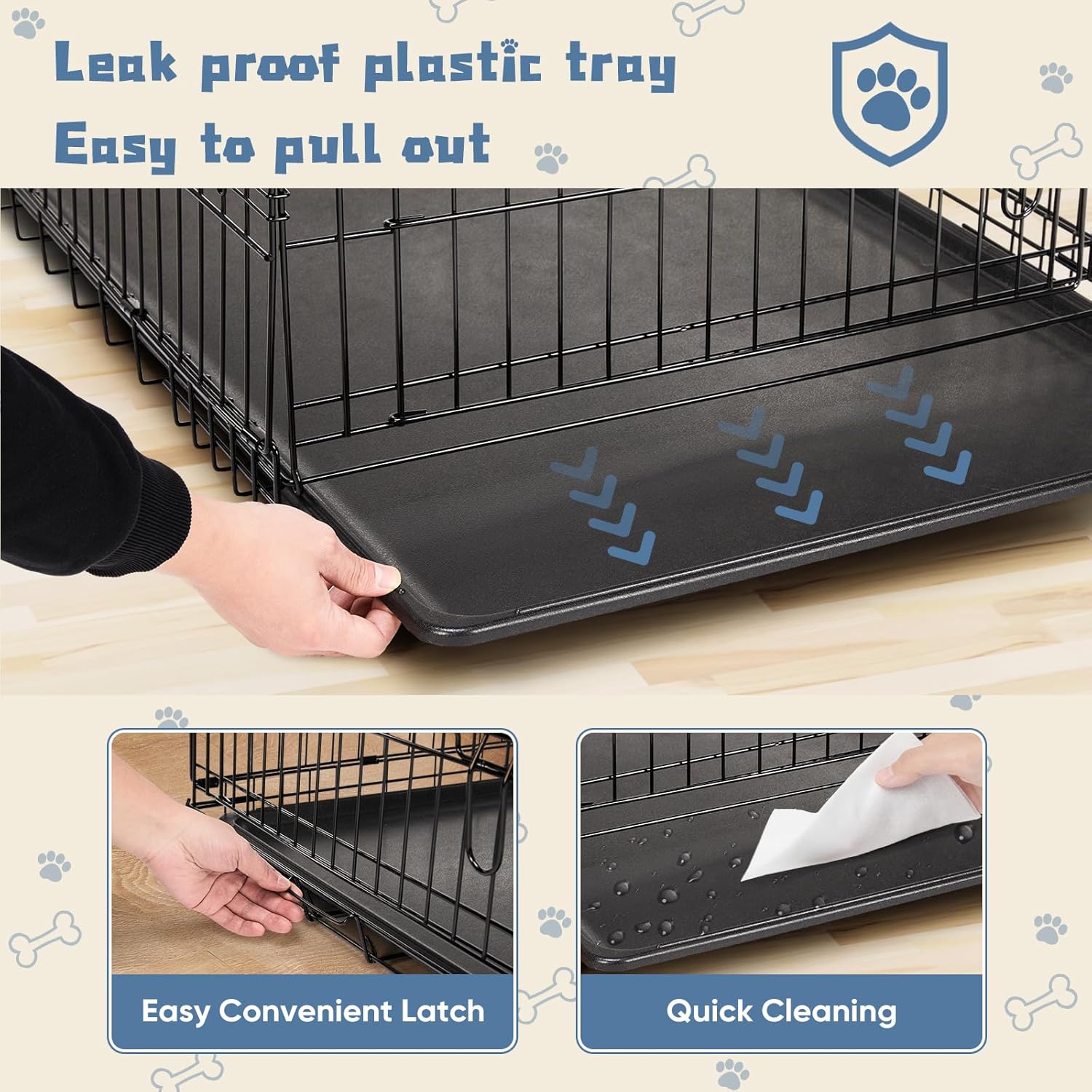 DUMOS Dog Crate, 30 Inch Medium Single Door Dog Cage with Divider Panel and Plastic Leak-Proof Pan Tray, Folding Metal Wire Pet Kennel for Indoor, Outdoor, Travel