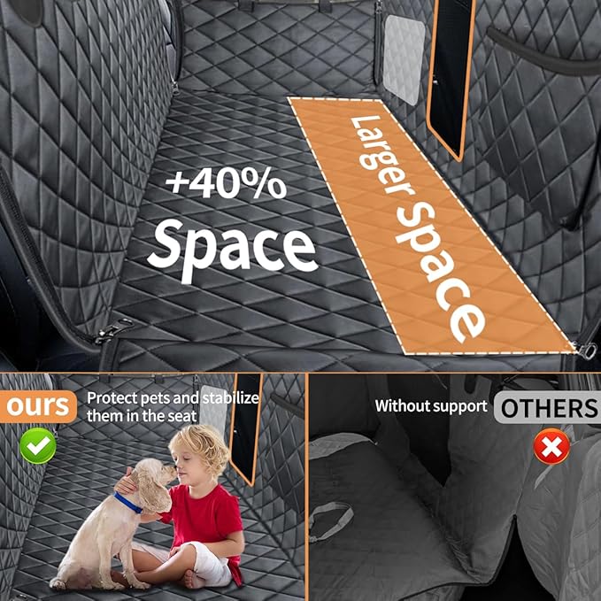 Dog Car Seat Cover for Back Seat, ICY & Warm Reversible Hard Bottom Car Seat Cover for Dogs, Waterproof Backseat Extender for Dogs Can Withstand 220lbs, Suitable for Truck & SUV