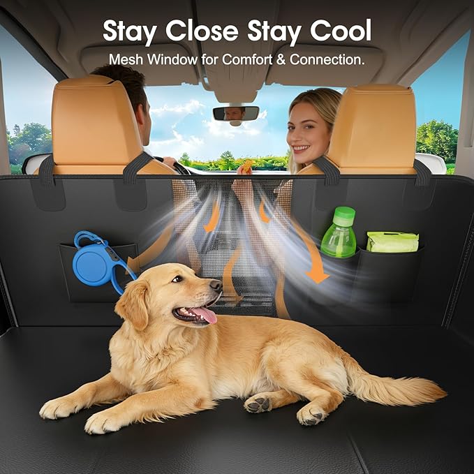 Dog Car Seat Cover for Back Seat, 52"x65" Waterproof Hard-Bottom Hammock with Side Flaps, Heavy-Duty 450lbs, Non-Slip & Scratch-Proof PU Leather Protector for SUV, Truck & Sedan Green