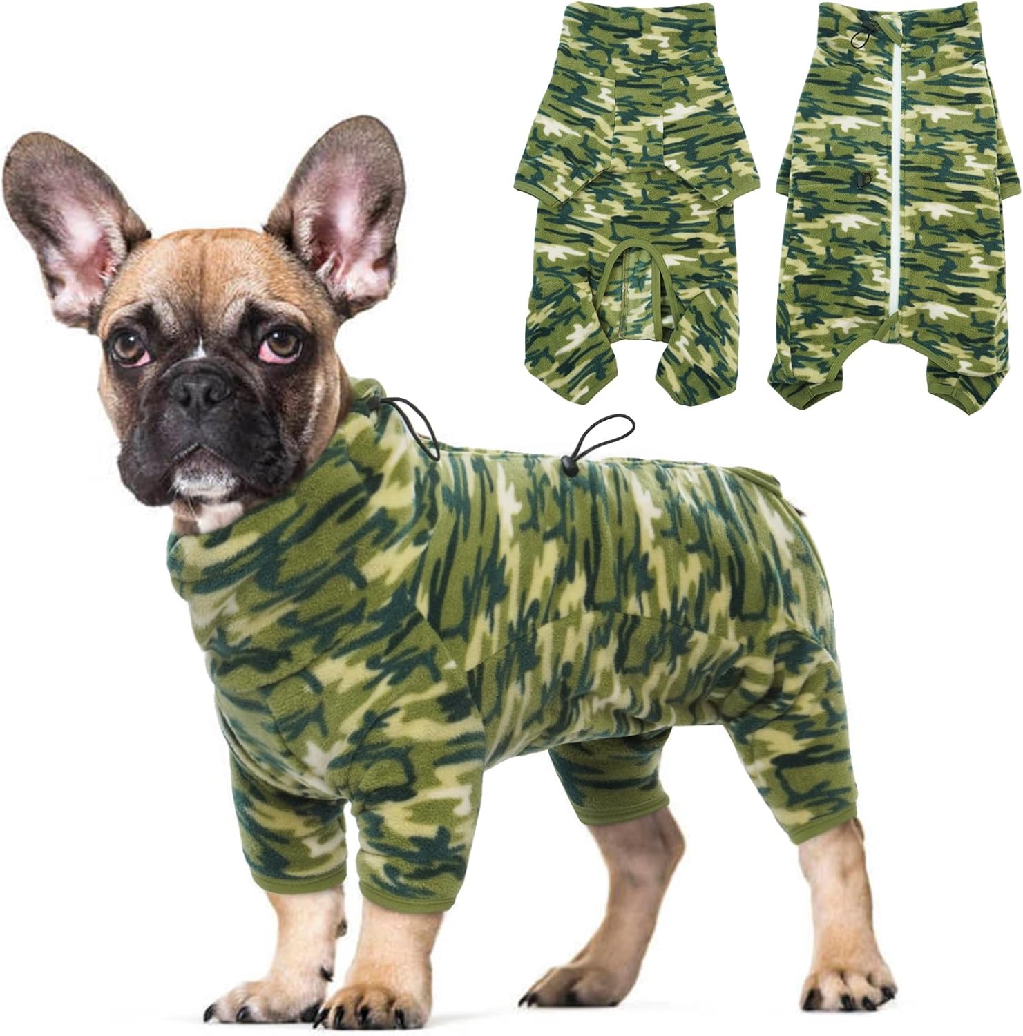 ROZKITCH Camo Dog Jacket Fleece Pullover Pajamas, Pet Windproof Warm Cold Weather Jacket Vest with Luminous Zipper, Jumpsuit Apparel Outfit Clothes for Small Medium Large Dog Camo L