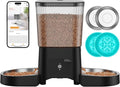 HoneyGuaridan Automatic Cat Feeder with 2.4G/5G WiFi,3.5L Cat Food Dispenser with APP Control – Includes 2 Stainless Steel Bowls & 2 Slow Feeder Anti-Choking Bowls, Four Anti-Slip Feet Black