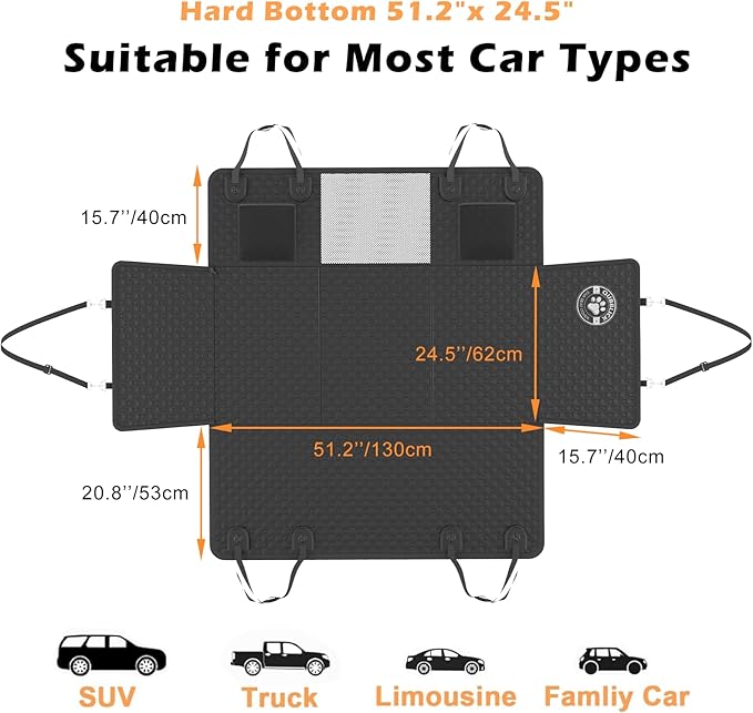 Hard Bottom Dog Car Seat Cover for Pets, Large Space Rigid Base, 450 lbs Weight Capacity, 2025 Upgraded Material Scratch-Resistant for Enhanced Safety, Easy Clean and Use Fits Car,SUV,Truck