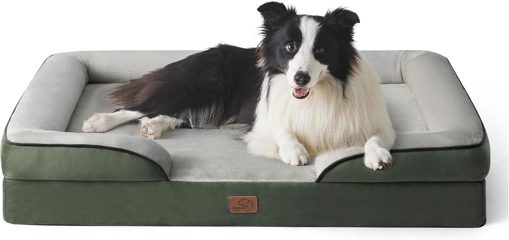 Bedsure Orthopedic Dog Beds Large Sized Dog - Washable Large Dog Cat Bed Waterproof, Comfort Dogs Couch Sofa with Washable Removable Cover, Pet Bed with Nonskid Bottom, Boreal Canopy Green, 35"