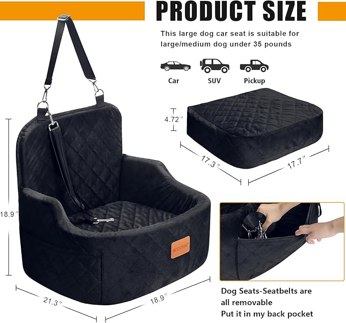 Dog Car Seat for Small and Medium,Memory Foam Pet Booster Seats,for Dogs Car Ded Weighing no More Than 35 pounds,Removable and Easy to Install,Equipped with Storage Bag and Dog Blanket.