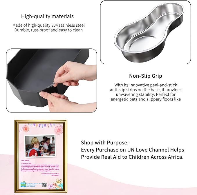 RIZZARI Large Dog Water Dispenser: 7L Raised Gravity Gray Automatic Stainless Steel Waterer - 100% BPA Free - Pet Feeder for Senior Dogs with Joint Pain in Bedroom Garden