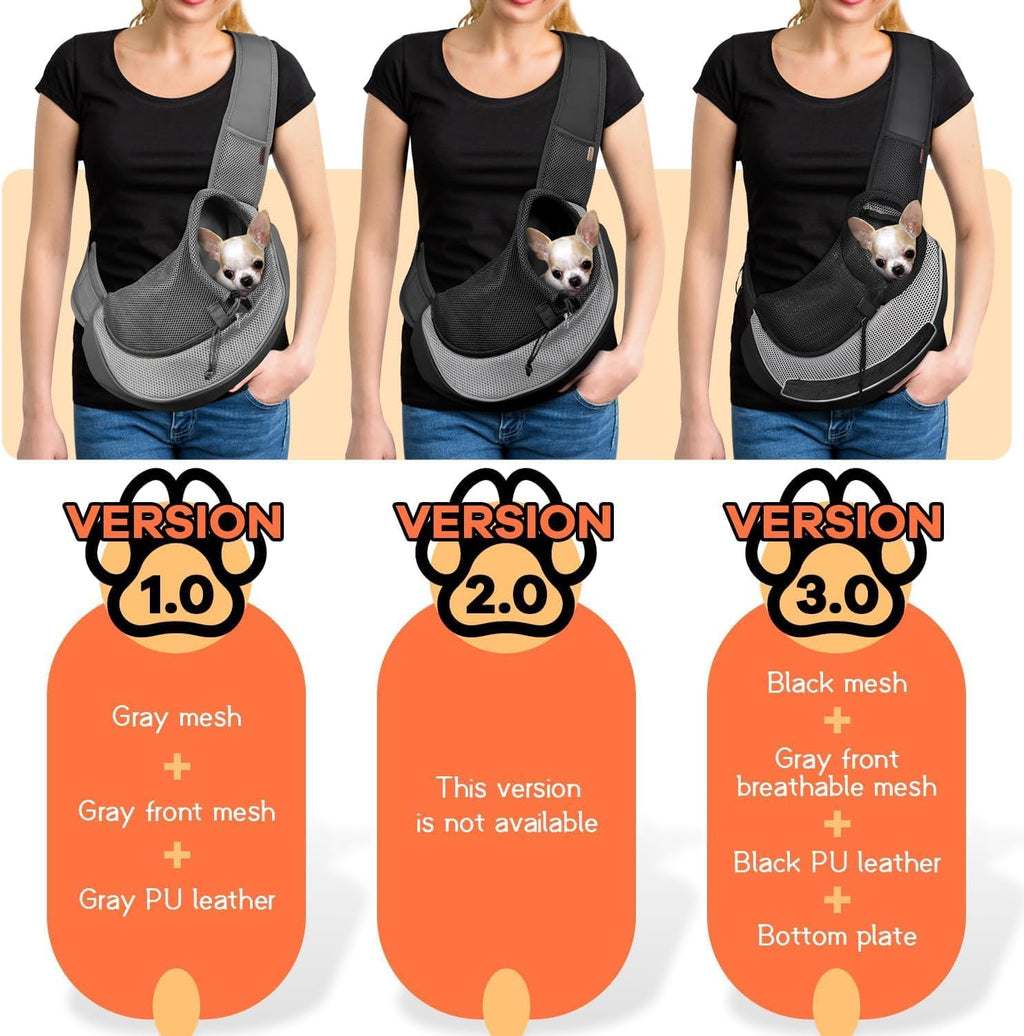 YUDODO Pet Sling Carrier for Small Dogs & Cats – Hands-Free Puppy Carrier with Safety Hook, Large Zipper Pocket, Soft Breathable Mesh, Adjustable Strap & Reflective Strip (Gray 1.0 M)