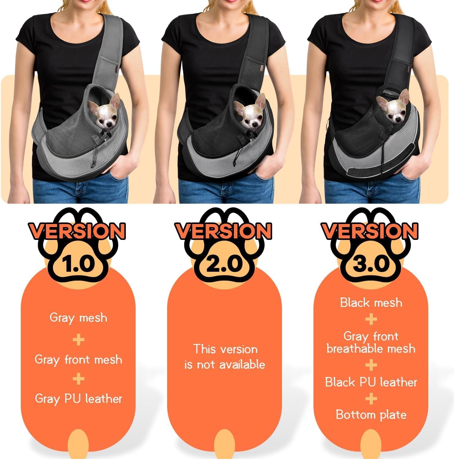 YUDODO Pet Sling Carrier for Small Dogs & Cats – Hands-Free Puppy Carrier with Safety Hook, Large Zipper Pocket, Soft Breathable Mesh, Adjustable Strap & Reflective Strip (Gray 1.0 M)