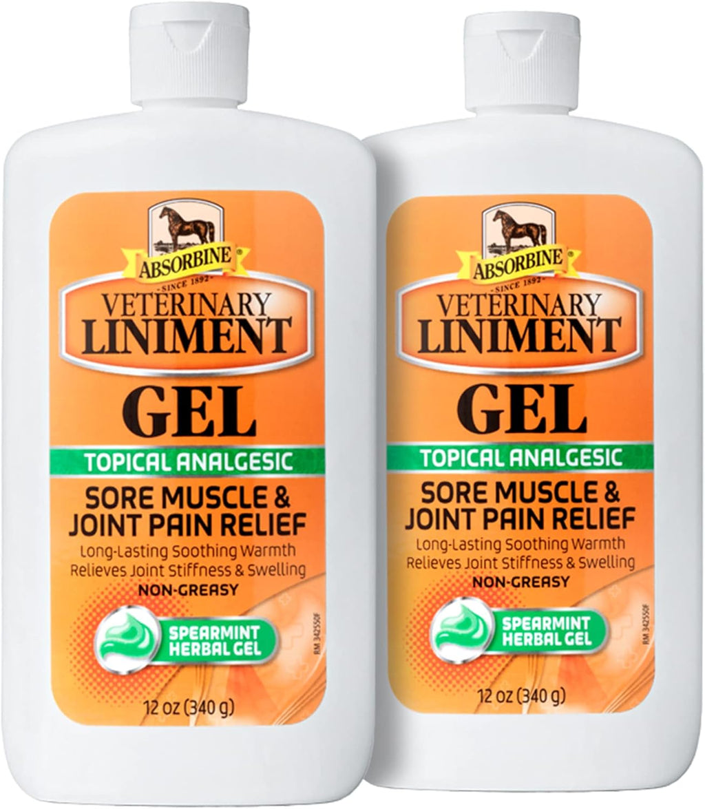 Absorbine Veterinary Liniment Gel, Topical Menthol Analgesic Rub for Sore Muscle, Joint & Arthritis Pain Relief, 12oz Bottle 2-Pack