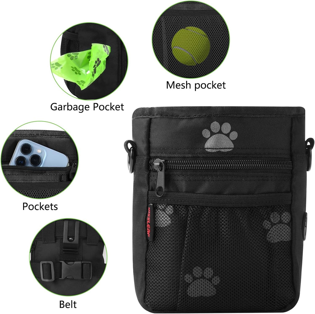 Dog Treat Pouches for Pet Training, Treat Pouches for Pet Training,Large Dog Treat Training Pouch and Dog Clicker,Dog Training Treat Pouch Built-in Poop Bag Dispenser-Black Pattern.