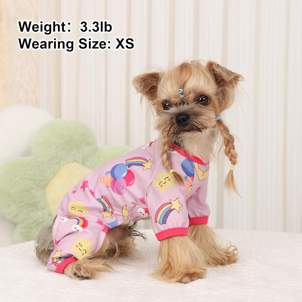 PinkBow Dog Pajamas Pjs Spring Summer Dog Clothes for Small Dogs Girl - Soft Stretchy Puppy Clothes Doggie Onesies Cat Pet Jammies Outfit (Rainbow Pink, X-Small)
