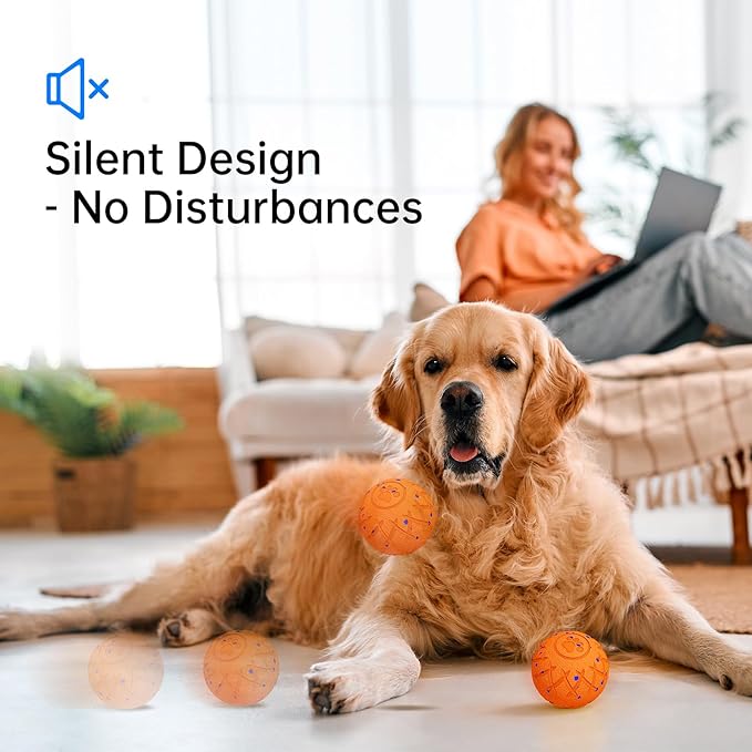 Interactive Dog Toys Dog Ball, Durable Motion Pet Toys for/Small/Medium/Large Dogs, Christmas Birthday Gifts, Automatic Moving, Bouncing and Rotating, E-TPU Material, IP54 Waterproof (Orange)