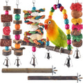 Bissap Bird Chew Toys, 7 Packs Parakeet Natural Wood Toys Parrot Hanging Cage Toy Perch Stand for Small Birds Conure Cockatiel Parrotlet Lovebird Budgie