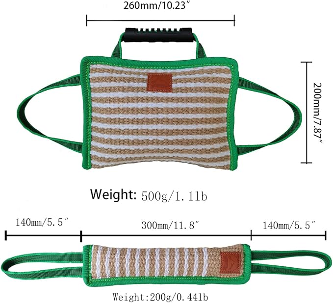 Durable Jute Dog Bite Pillow+Dog Bite Tug Toy, Durable Hard Jute Fabric,Suitable for Medium to Large Dogs (Green)