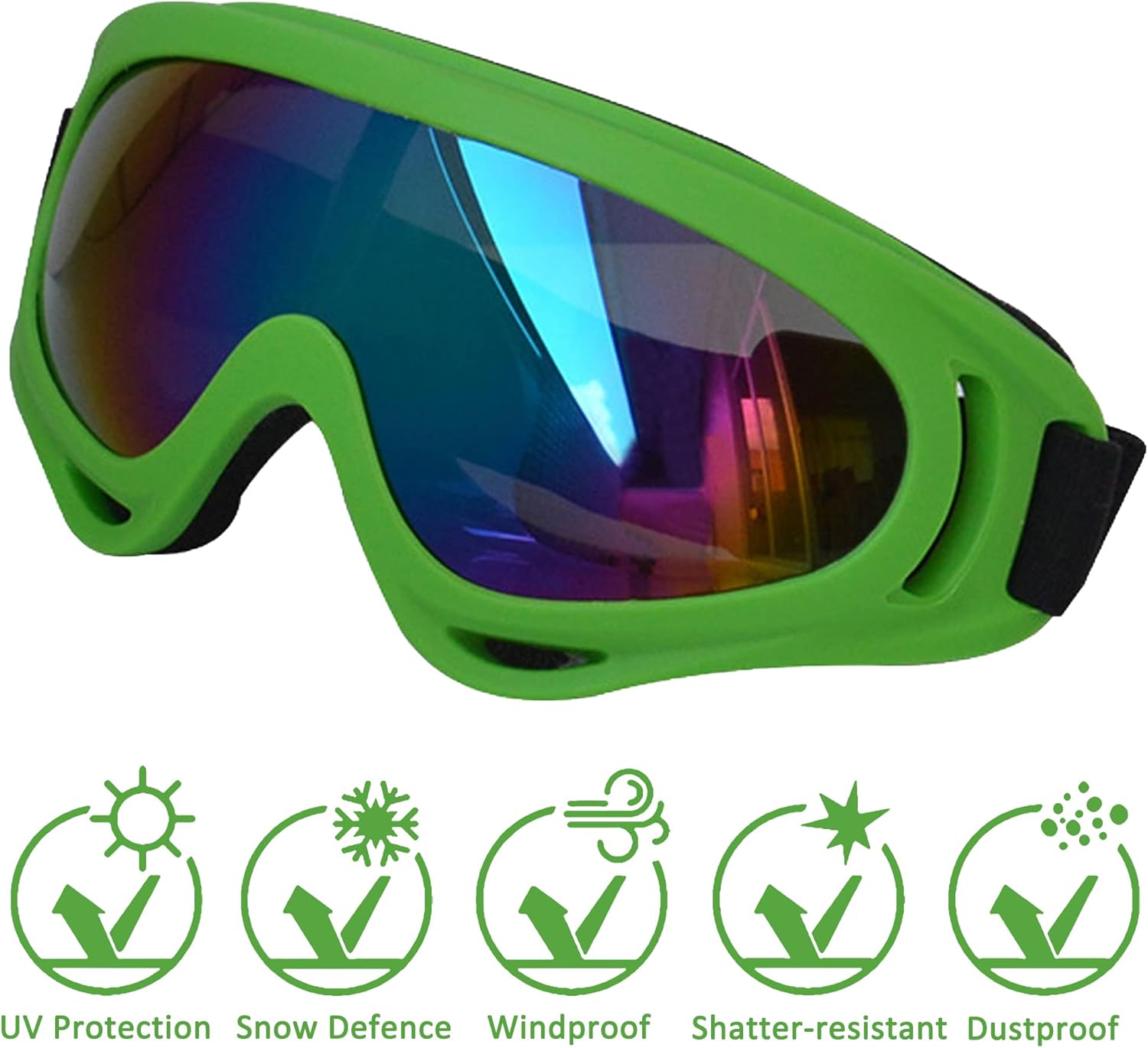 Large Dog Sunglasses With Adjustable Strap UV Protection, Windproof Puppy Eyewear, Suitable for Medium-Large Pets, Eyes Protection, Soft Goggles (Green Frame)