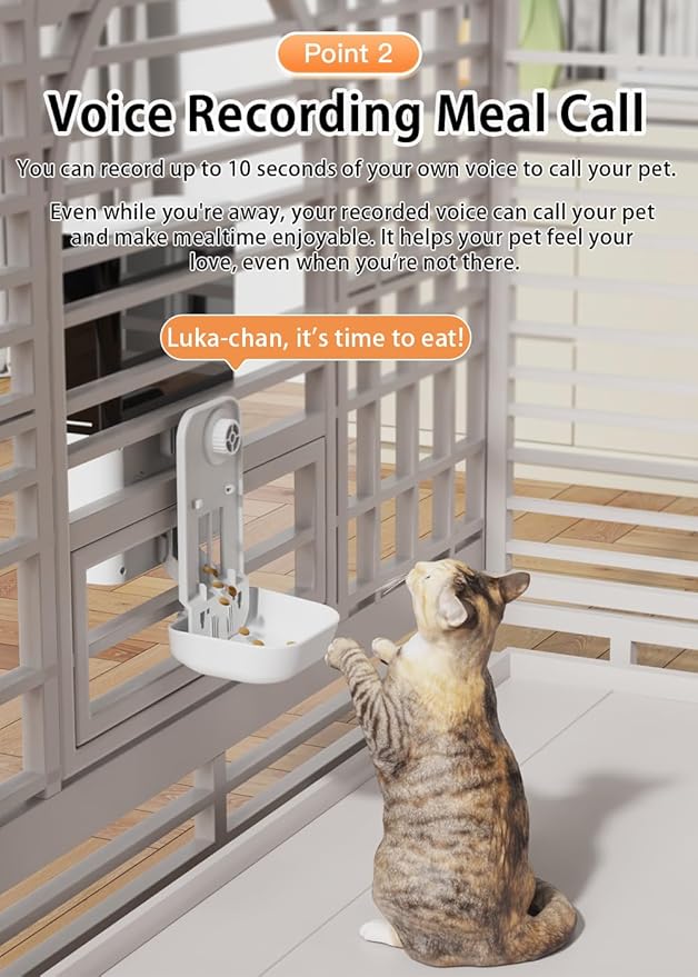 Automatic Pet Feeder for Cats and Small Dogs, Cage-Mounted Smart Food Dispenser, 2.5L Capacity, Timed & Portion Control Feeding, Dual Power Supply (Plug-in & Battery-C), Easy to Clean