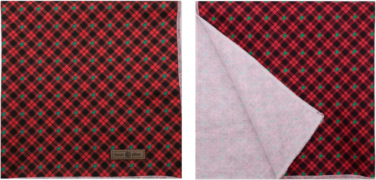 Lionet Paws Reversible Washable Cotton Dog Bandana - Red & Tree Patterns, Adjustable Square Kerchief for Small to Large Dogs