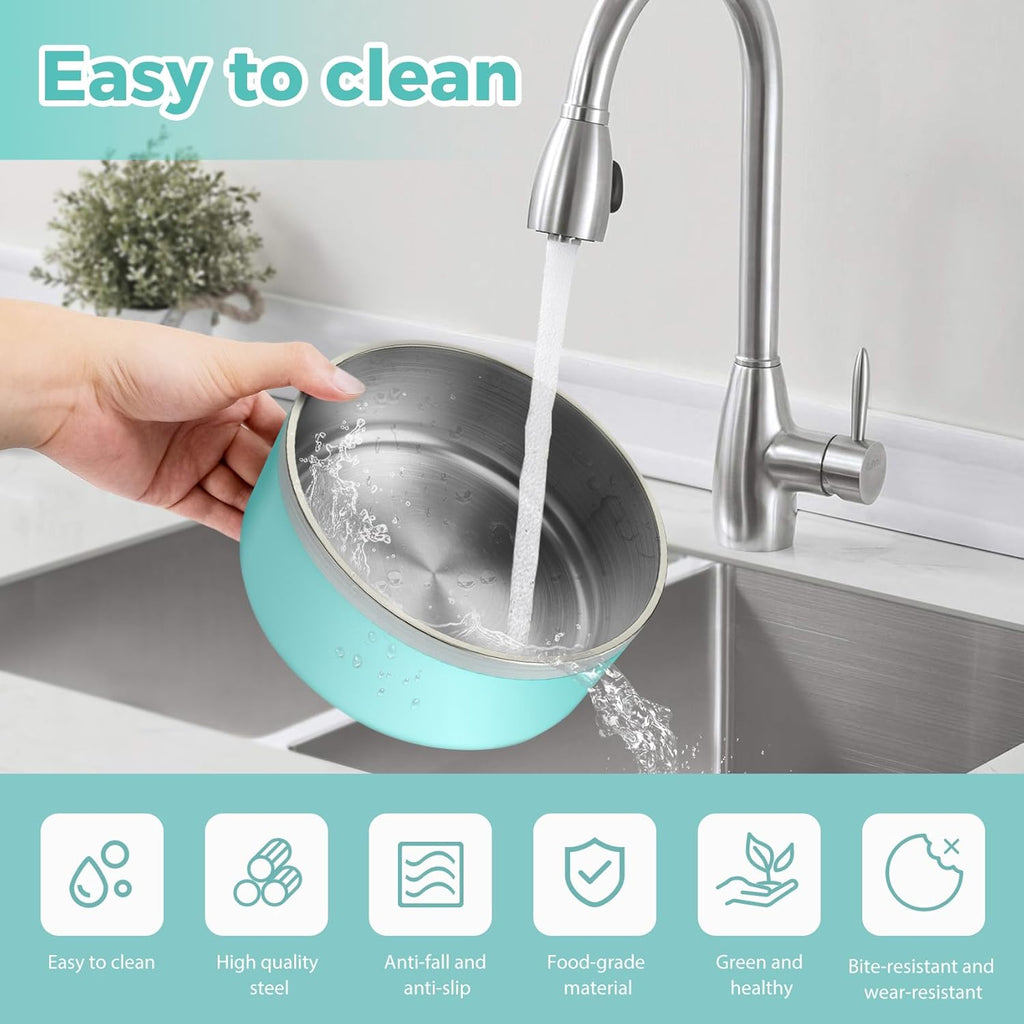 Stainless Steel Dog Bowl - Metal Water and Food Dish for Large Dogs, Insulated, Non-Slip, Easy Clean, 64oz, MintGreen
