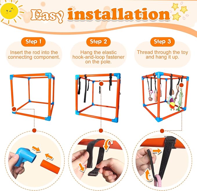 Puppy Play Gym with 8 Hanging Toys – Removable Dog Enrichment Playground, Indoor Jungle Gym & Activity Center for Small Dogs, Adjustable PVC Frame with Bungee Straps and Squeaky Toys