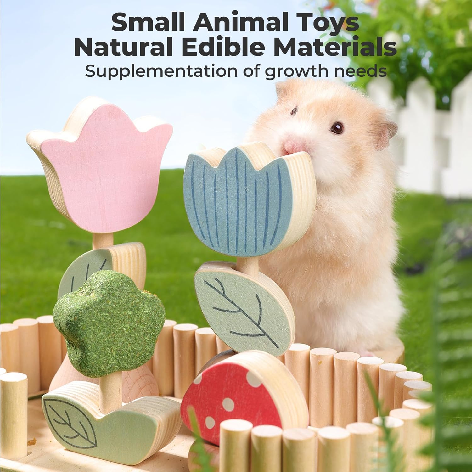 mini&moe Hamster Chew Toys for Teeth - Guinea Pig Chews Enrichment Toys Natural Edible Rabbit Chew Toy for Bunny, Rat, Chinchilla, Gerbils and Others Small Animal