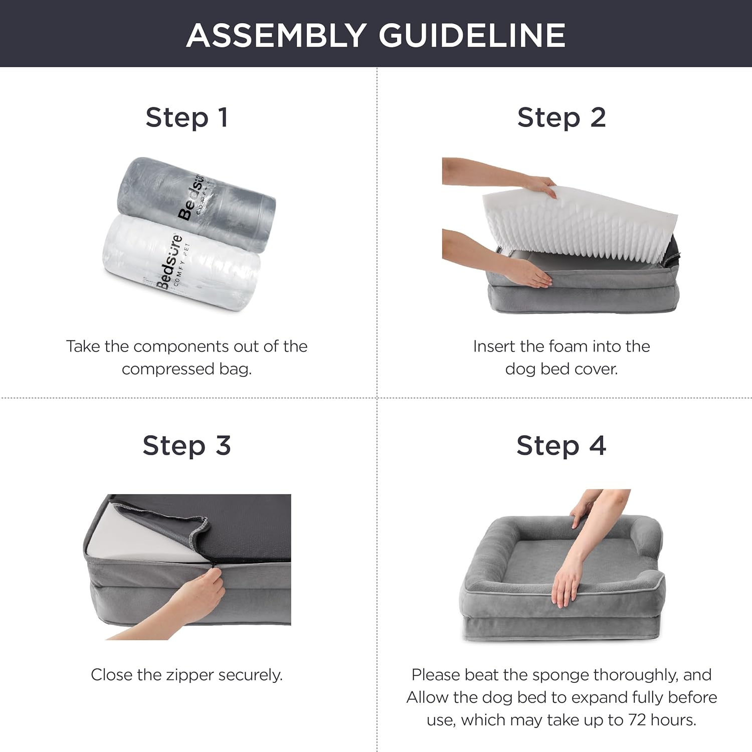 Bedsure Orthopedic Dog Beds Large Sized Dog - Washable Large Dog Cat Bed Waterproof, Comfort Dogs Couch Sofa with Washable Removable Cover, Pet Bed with Nonskid Bottom, Plush-Blue, 35"