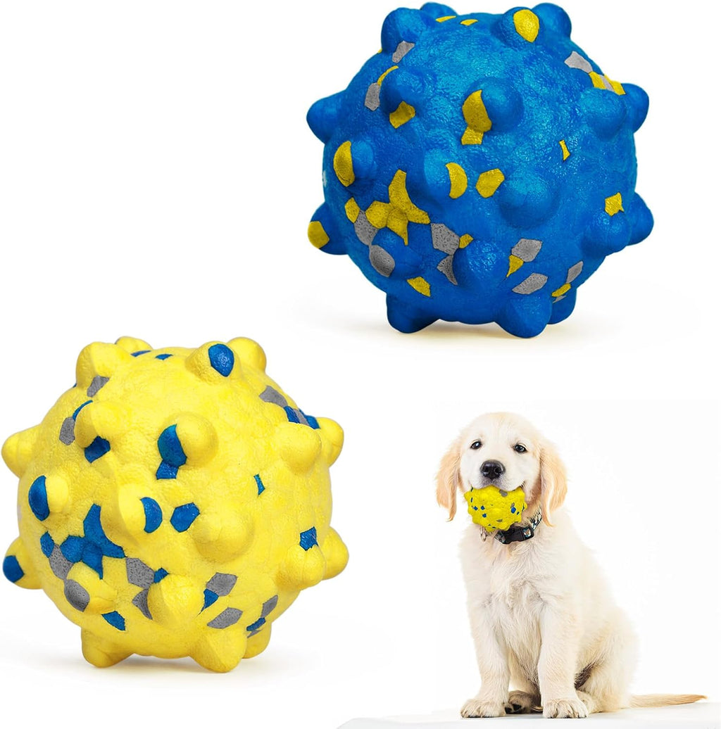 Dog Tennis Balls for Aggressive Chewers, Indestructible Durable Bouncy Interactive Toy for Dogs Fetch Game Lightweight Floating Outdoor Training(Yellow+Blue Medium)