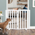 ZJSF Foldable Freestanding Indoor Dog Gate for House Wood White Long Pet Gates Dog Fence for Stairs Puppy Gates for Hallways,Pet Fence, Puppy Gate,Support Feet Included 32 "Height-2 Panels