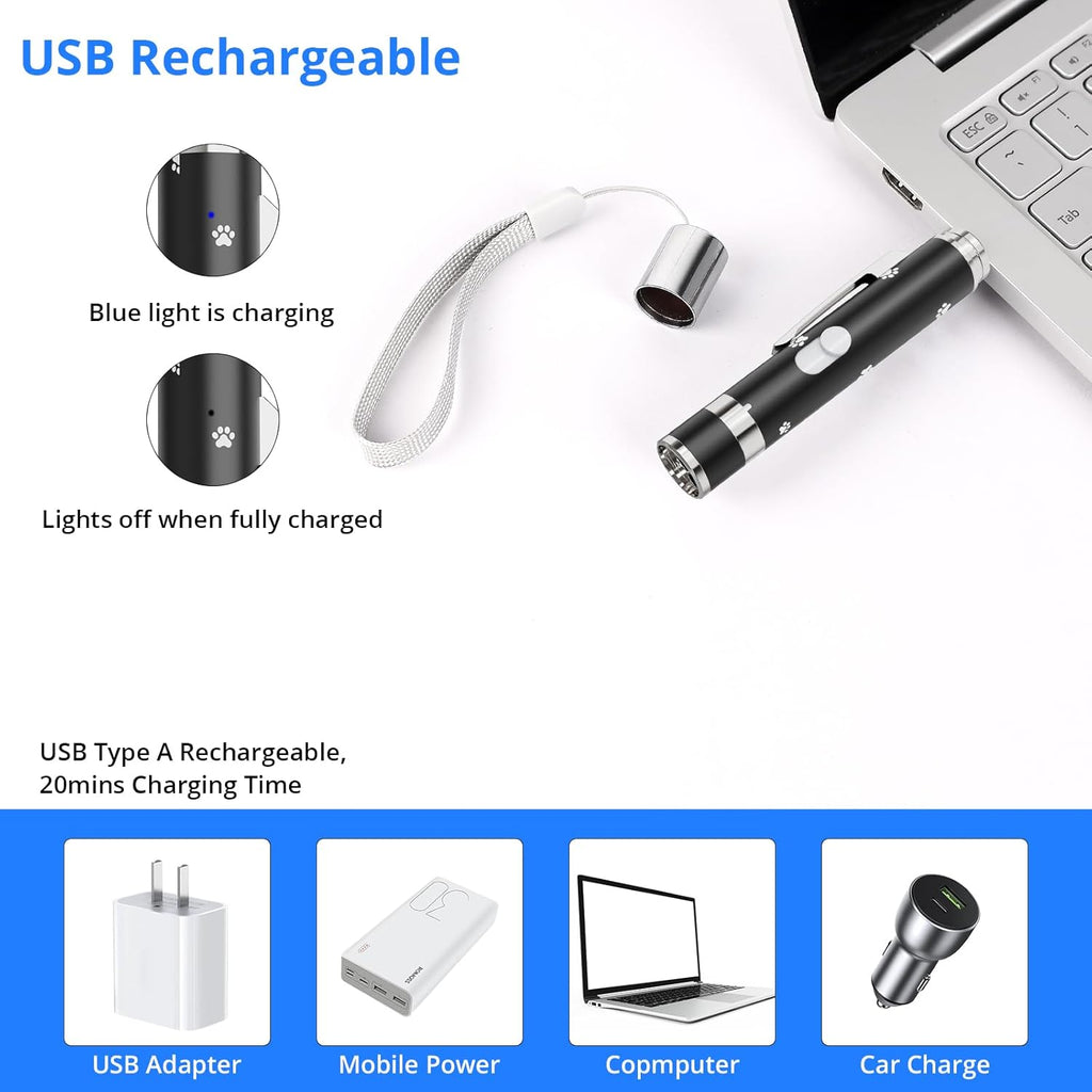 Cat Toys, 2 Pieces, USB Rechargeable Interactive Cat Mouse Toys, 3 Light Modes & 5 Adjustable Patterns, Portable Kitten Toy for Indoor Cats & Dogs, Training & Exercise Fun