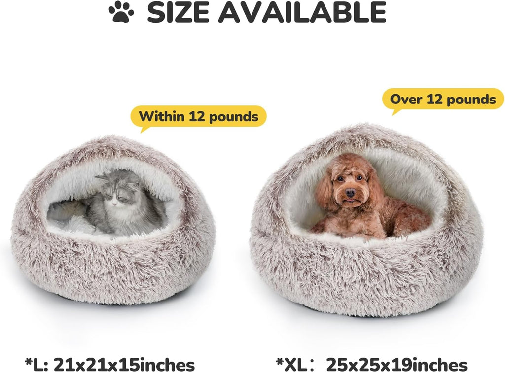 CATISM Plush Hooded Cat Bed, Calming Nest, Self-Warming Cave, Cozy Pod for Indoor Cats or Small Dogs, Removable Washable Cove With Non-Slip Bottom