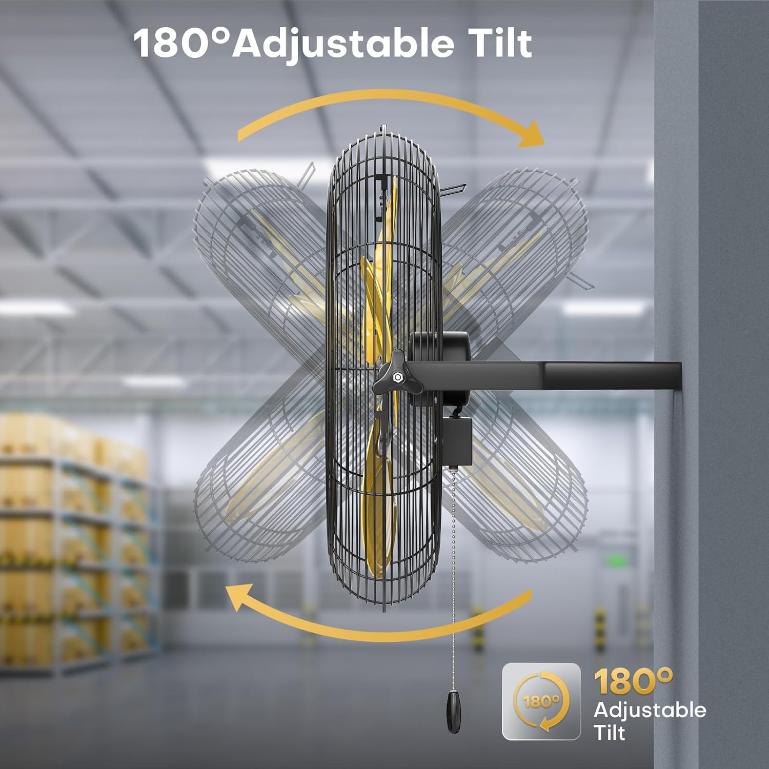 20 Inch Industrial Wall Mount Fan with 2 Pack, 5200 CFM Industrial Metal Wall Fans with Poweful Motor, 3 Speed, Heavy Duty Construction Indoor for Warehouse, Workshops, and Garage, UL Listed