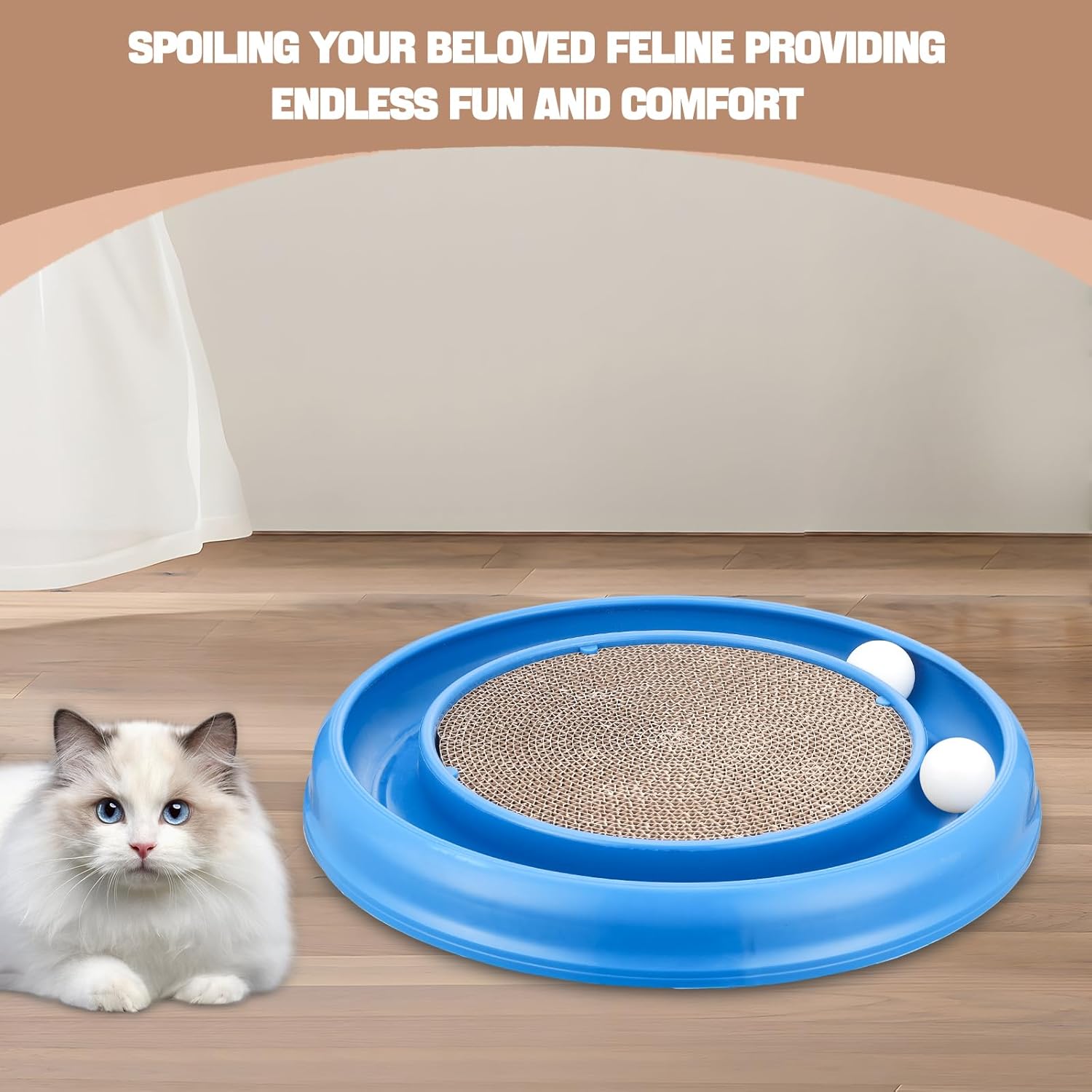 Cat Scratching Board with Balls for Cats Grinding Claw, Round Cat Scratcher Interactive Toy, Cat Ball Track Scratcher Pad for Cats Exercise Play(Grey)