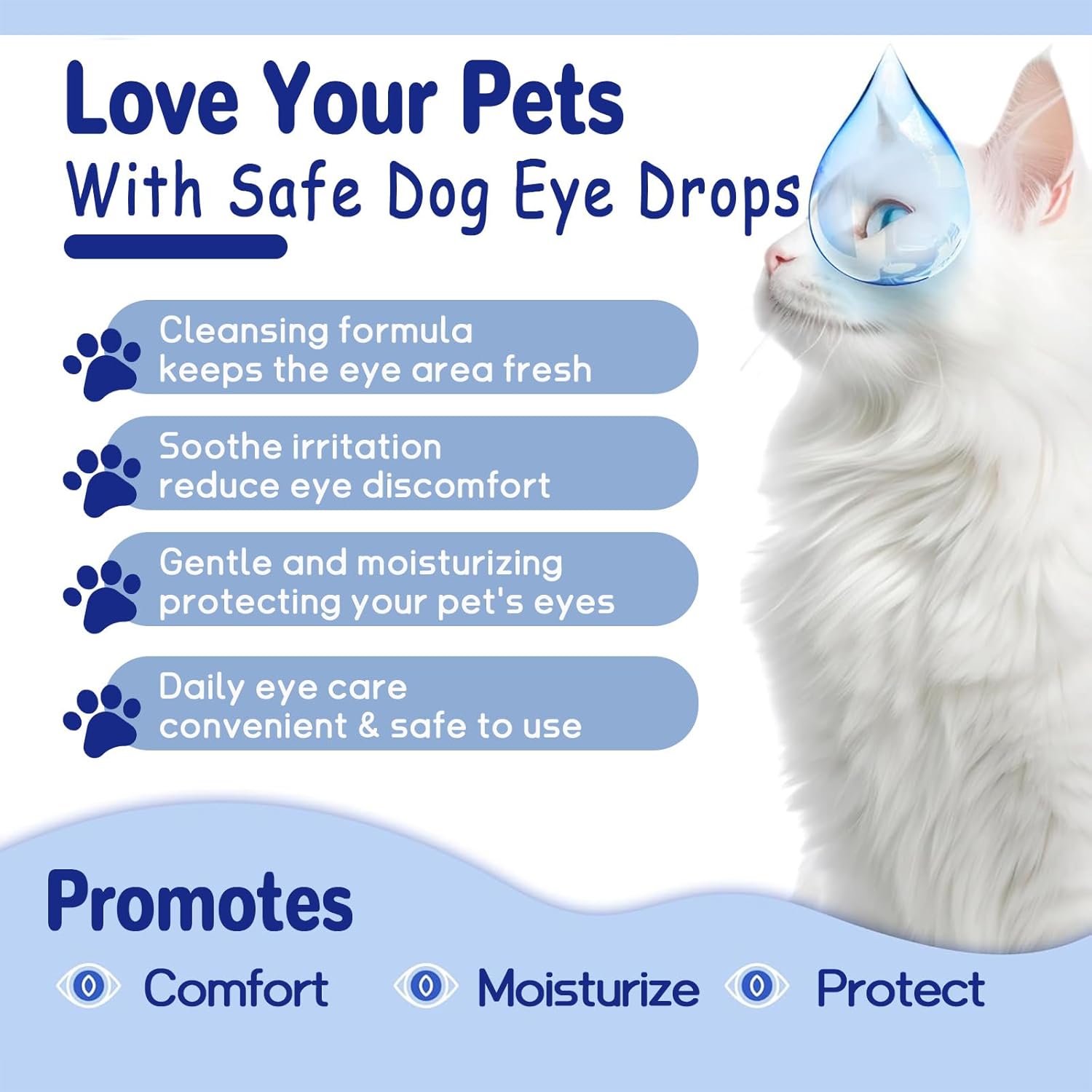 Eye Drops for Dogs & Cats, Natural Safe Dog Eye Drops-Soothe Itching Irritation & Discomfort, Dog Eye Infection Treatment, Pet Tear Stain Remover for Dogs Eye Wash Improving Eye Vision Clarity(2x50ML)
