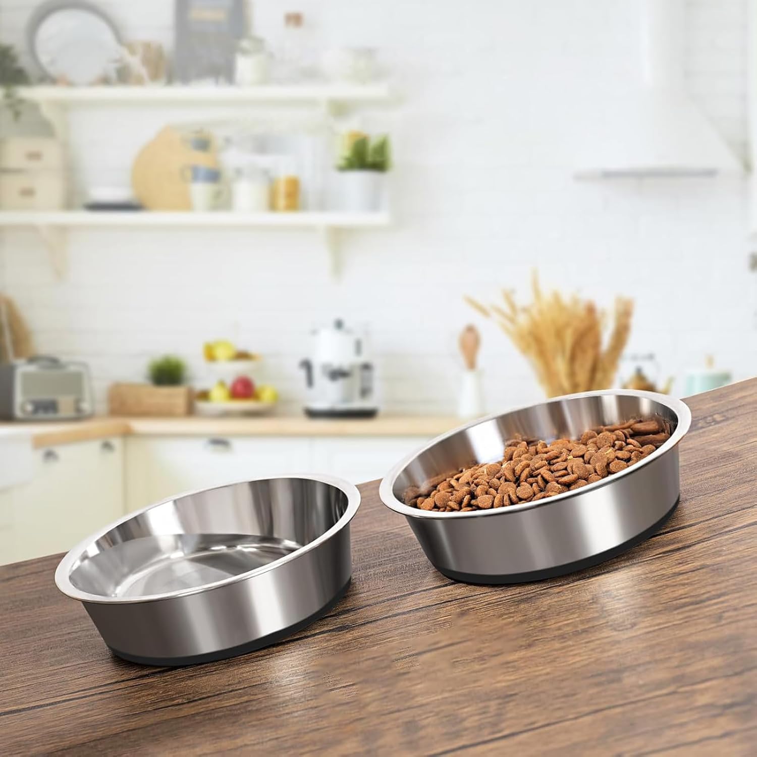 YINGFAN Stainless Steel Dog Bowls Set of 2, Metal Dog Bowls with Non-Slip Rubber Base, Durable Food and Water Bowl for Medium, Large Dogs, Holds 7 Cups, BPA-Free, Dishwasher Safe (Black)