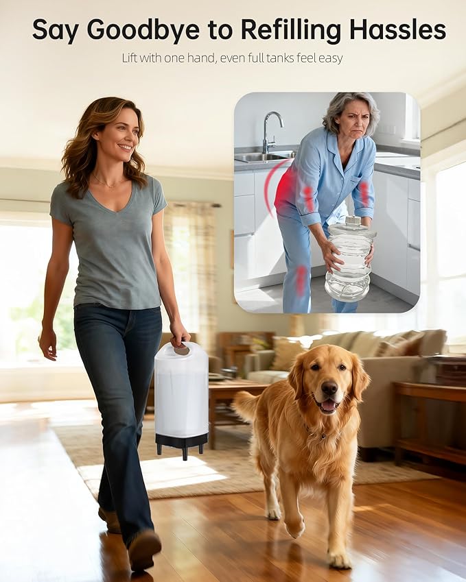 Automatic Dog Water Bowl Dispenser - 2.4 Gal Large Gravity Auto Pet Water Feeder Fountain Waterer with Stainless Steel Bowl & Easy Carry Handle for Large Dog Cat Multi Pet Use, BPA Free, No Leakage