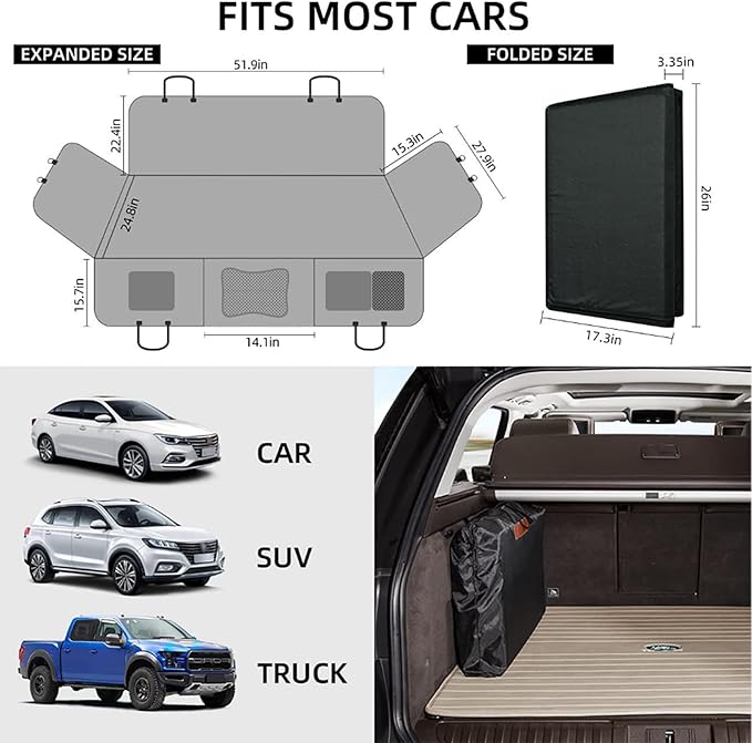 New Heavy-Duty Waterproof Dog Car Seat Cover for Back Seat with Hard Bottom,Large Back Seat Extender for Dogs,Truck Dog Seat Cover Back Seat,Holds 420lbs,Anti Scratch, Easy to Clean